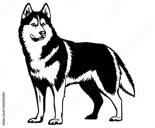 Watchful Husky - Black White Icon Loyalty Strength | Clean, isolated vector art for creative projects.