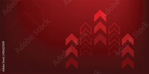 Design business arrow up growth technology on grid line dark red background. graph stock market trading investment. chart trend profit income. eps 10