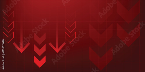 Design abstract vector business arrow up growth technology on grid line dark red background. graph stock market trading investment. chart trend profit income.