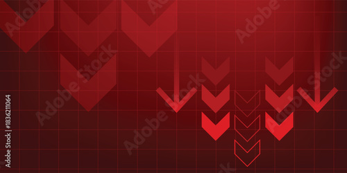 Design abstract vector business arrow up growth technology on grid line dark red background. graph stock market trading investment. chart trend profit income.