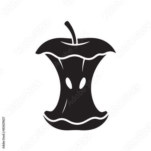 Apple core silhouette simple vector illustration of leftover fruit isolated on white background for 