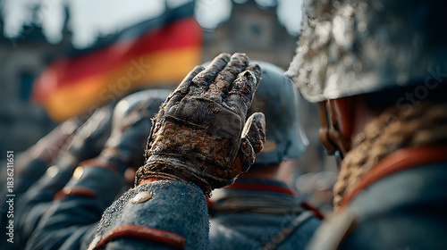 German Soldiers saluting to german flag