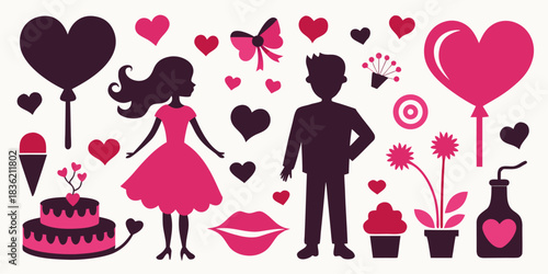 Valentine's Day exclusive vector: A romantic couple with heart balloons and a love beacon background. Clean, ready-to-use design that provides a warm feel for all your graphic design needs.