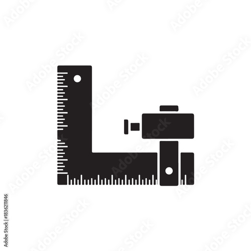 Black glyph combination square icon a precision measuring tool for carpentry and engineering project