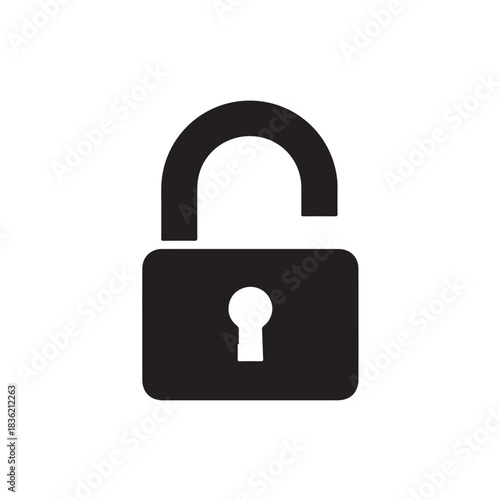Open padlock icon simple black vector symbol for security and access isolated on white background