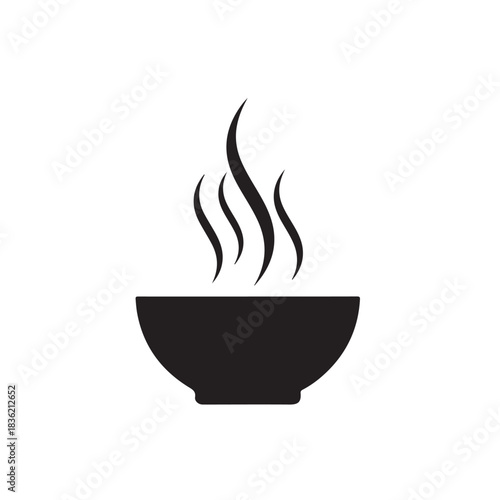 Simple black silhouette icon of a steaming bowl representing hot food or soup perfect for culinary apps and menus isolated on white