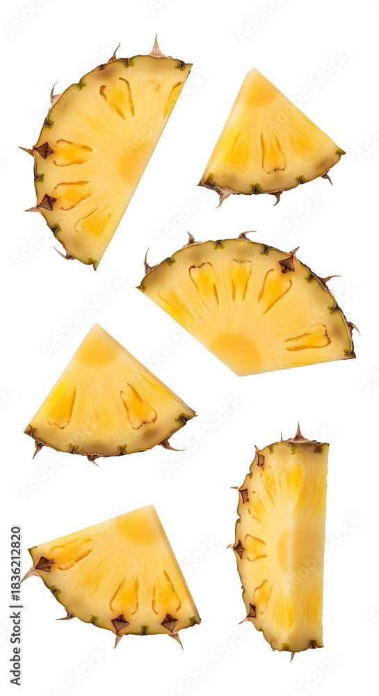 Naklejka premium Pineapple slices collection isolated on transparent background