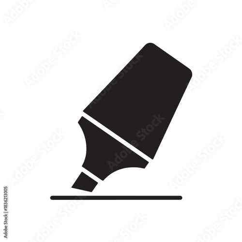 Black silhouette highlighter pen icon a minimalist flat vector design element for emphasizing text or marking documents isolated on white background