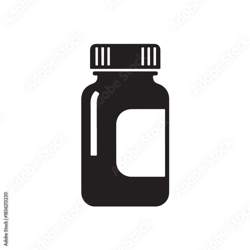 Medicine bottle icon black silhouette flat design vector for pharmacy and health app interfaces