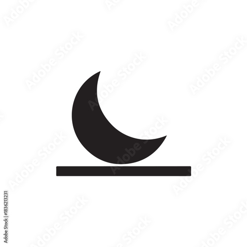Minimalist crescent moon icon on a line perfect for dark mode UI web and mobile app design