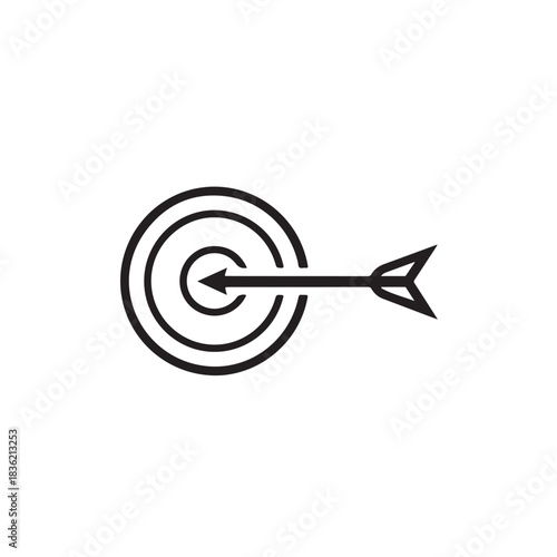 Outline target with arrow hitting the center a simple vector icon for business strategy and goal ach
