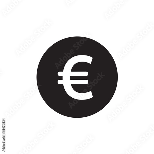 Euro currency symbol in a black circle simple vector icon for financial applications and websites isolated on white background