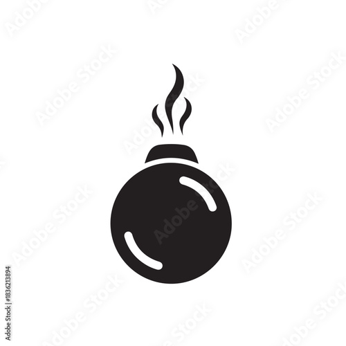 Simple bomb icon with a burning fuse flat vector illustration isolated on white background