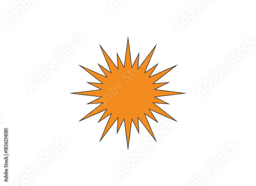 Abstract orange starburst shape with sharp points against a solid black background representing a radiant explosion or energetic burst in a minimalist digital art style
