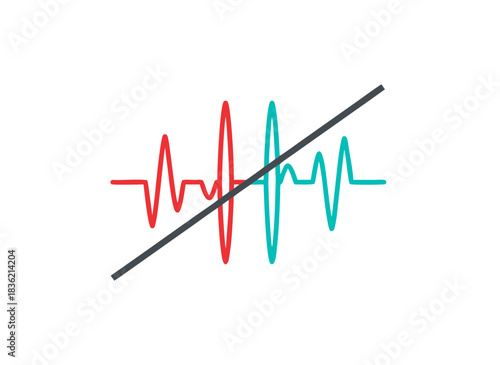 Abstract representation of a sound wave interrupted by a diagonal line on a black background indicating silence or cessation