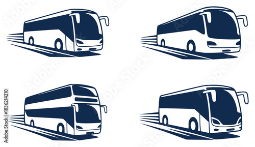 Collection of Stylized Bus Icons in Motion