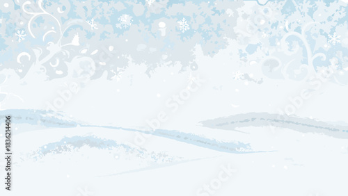 Soft blue winter landscape with snowflakes and swirls