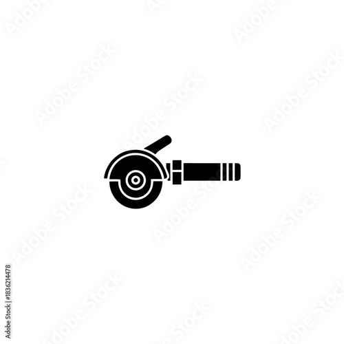 Illustration of a black angle grinder on a white backdrop on transparent background