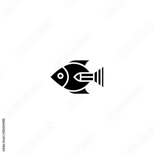 Illustration of a black fish with detailed tail and fins on transparent background