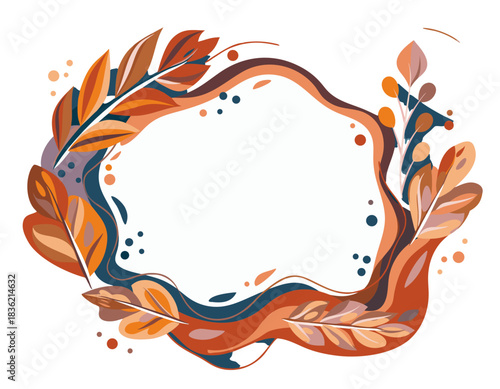 Autumn Foliage Border Design With Symmetrical Leaves In Flat Illustration Style And Earth Tone Colors Creating A Textured Frame For Copy Space