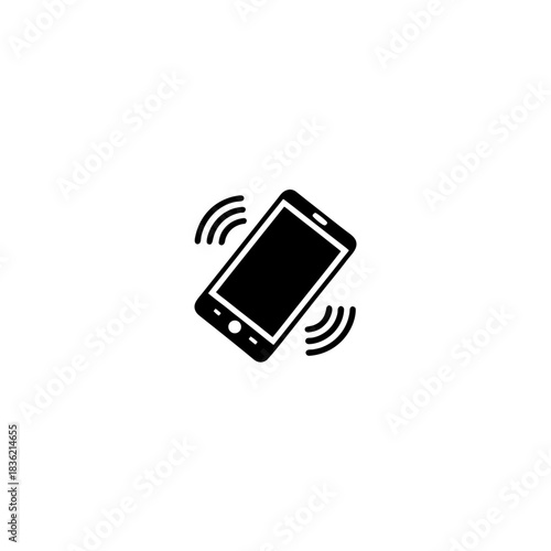Black smartphone vibrating with signal waves on white background on transparent background