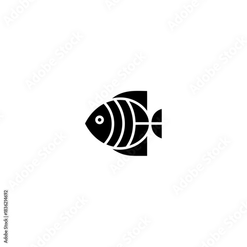 Stylized black fish with curved lines on a white background on transparent background
