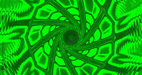Tunnel video loop creates motion background for screensaver with seamless flow of green patterns