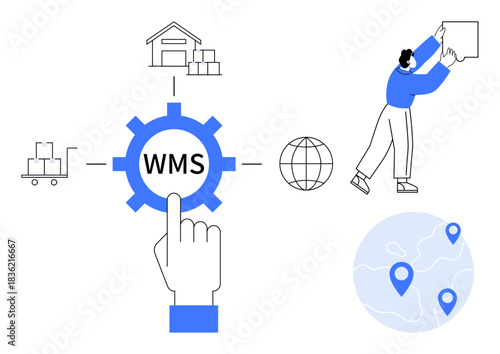 Warehouse management system. Warehouse management streamlining inventory, global logistics, and order fulfillment. Warehouse management improving supply chain efficiency and business operations