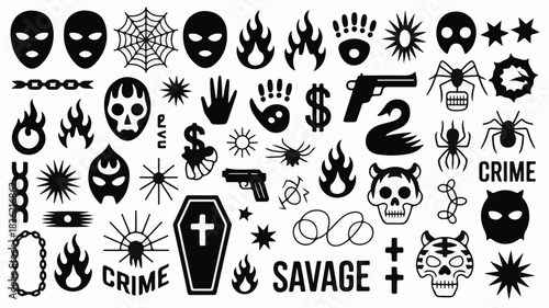 Collection of Black Graphic Icons and Symbols black and white
