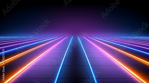 Futuristic neon light grid abstract background with vibrant glowing lines creating a digital