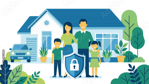 Family Home Security Protection Concept – Vector Illustration