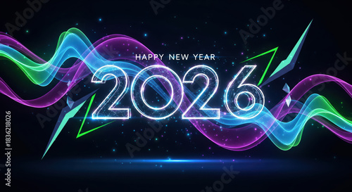 Wallpaper Mural holographic new year 2026 background with neon abstract shapes Torontodigital.ca