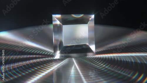 Holographic Prism Refraction: Close-up of Slowly Rotating Abstract Data Patterns Loop.