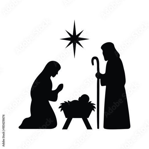 Nativity Scene Silhouette with Star of Bethlehem.