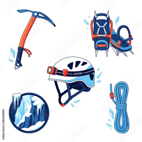 Ice Climbing Equipment Vivid Flat Winter Icon Pack