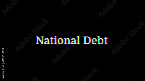 Computer terminal animation of the word national debt typed on screen with a blinking cursor. national debt typewriter effect on a clean background.