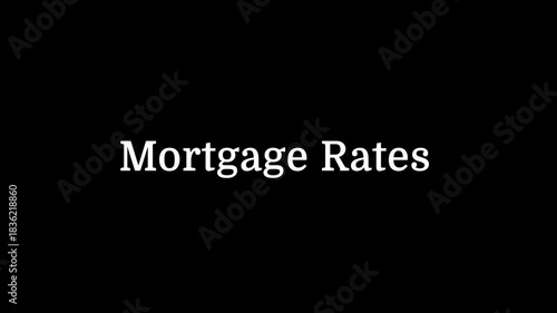 Computer terminal animation of the word mortgage rates typed on screen with a blinking cursor. mortgage rates typewriter effect on a clean background.