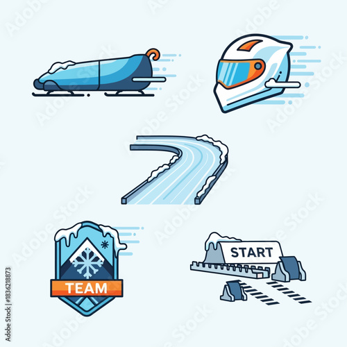 Bobsleigh Racing Equipment Modern Flat Icon Set