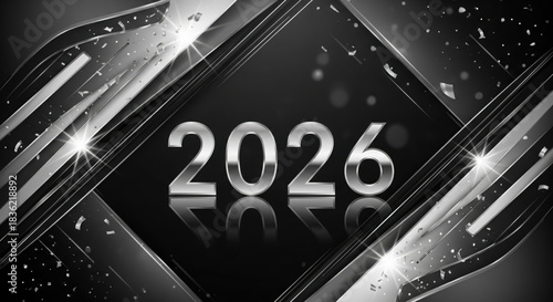 Wallpaper Mural black and silver new year 2026 background with metallic shine Torontodigital.ca