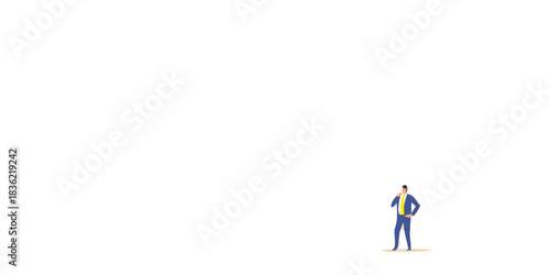 Businessman with a huge thought bubble contemplating future opportunities and decisions