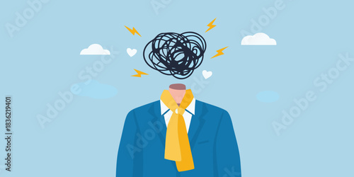 Conceptual illustration of a person with a tangled mind stress and anxiety