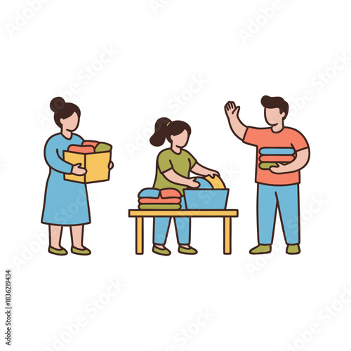 Community volunteering with donations of clothes and items to help others charitable assistance and social support for people in need