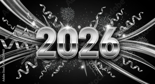 Wallpaper Mural black and silver new year 2026 background with metallic shine Torontodigital.ca
