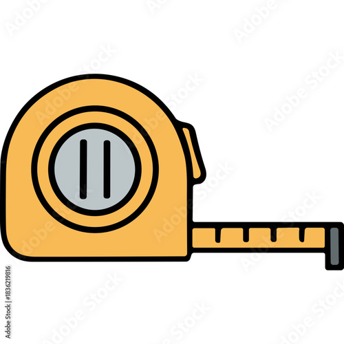 Yellow Tape Measure Tool Illustration With Black Markings On A White Background Isolated