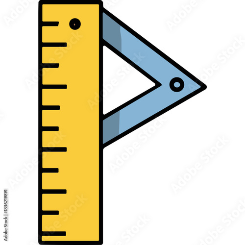 Yellow Ruler And Blue Protractor Mathematical Measuring Tool On Black Background