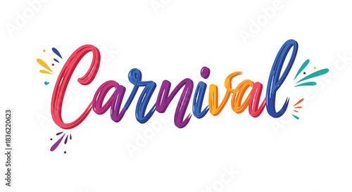 Colorful brush stroke lettering spelling 'Carnival' with confetti-like accents, symbolizing festive celebrations and vibrant events.