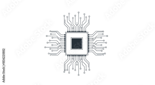 Abstract illustration of a modern computer chip with intricate electronic circuits and connections, symbolizing computing, technology, and digital innovation.