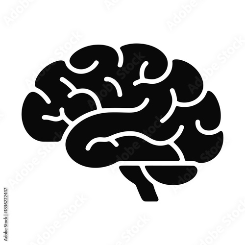 Create a image of Silhouette vector image of a blake Brain Icon icon white background.