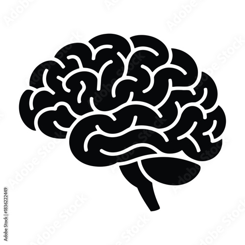 Create a image of Silhouette vector image of a blake Brain Icon icon white background.