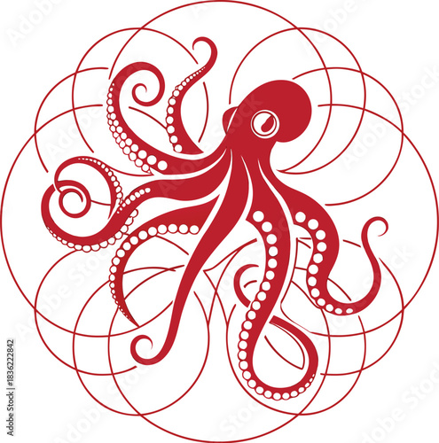 Red octopus geometric logo